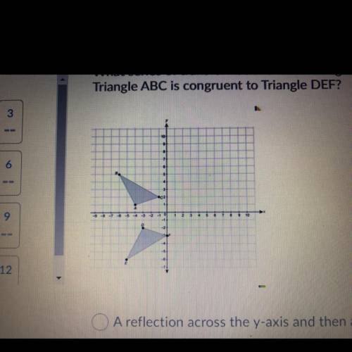 What series of transformations from Triangle ABC to Triangle DEF shows that

Triangle ABC is congr