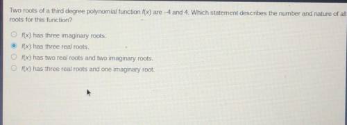 Two roots of a third degree polynomial function f(x) are 4 and 4. Which statement describes the num