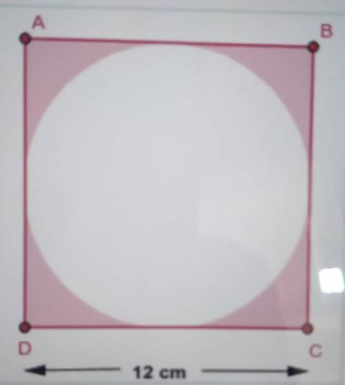 In the diagram ABCD is a square with an embedded circle. Find the area of the SHADED region Use 3.1