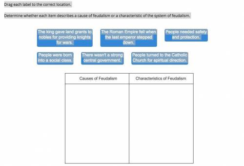 Drag each label to the correct location.

Determine whether each item describes a cause of feudali