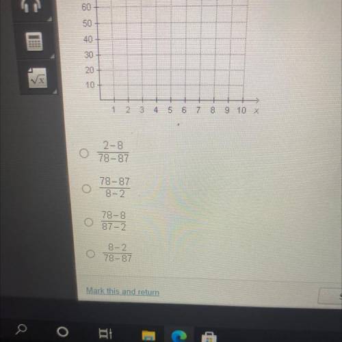 which expression can be simplified to find the slope of the trend line in the scatterplot. (2,87) (