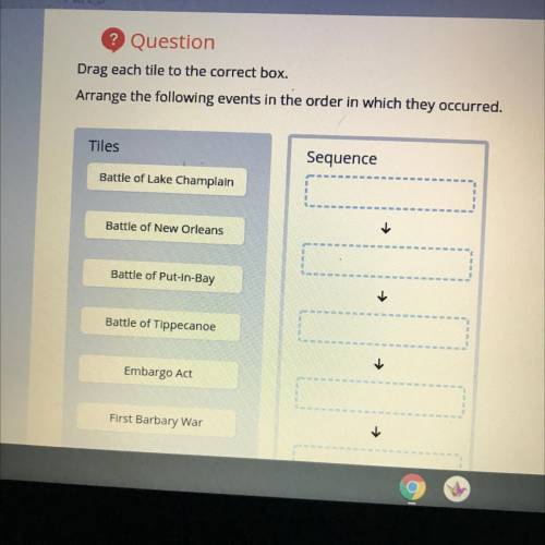 Drag each tile to the correct box.

Arrange the following events in the order in which they occurr