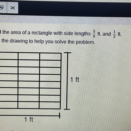 Find the area of a rectangle with side lengths ft and ift

Use the drawing to help you solve the p