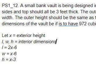 A small bank vault is being designed in the shape of a rectangular prism. The vault’s sides and top