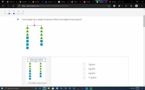 One triangle has a weight of 6 grams. What is the weight of one square?