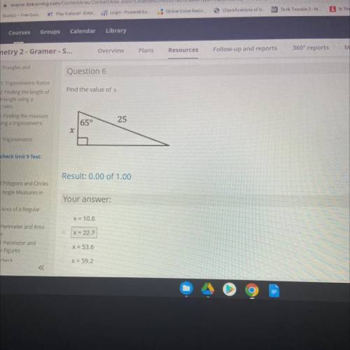 Unit 9 test: Trigonometry 
What is the right answer to this problem?