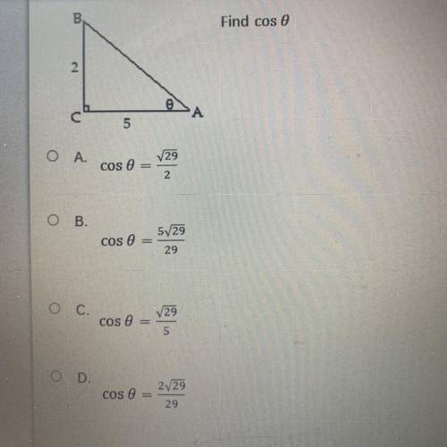 Two sides of a right triangle ABC are given. Find the indicated trigonometric function of the given