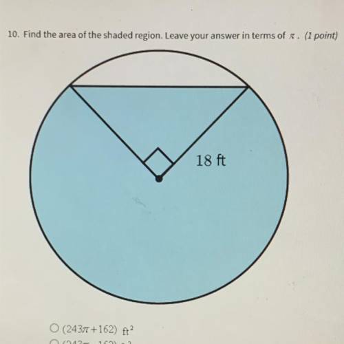 Find the area of the shaded region. Leave your answer in terms of Pi.