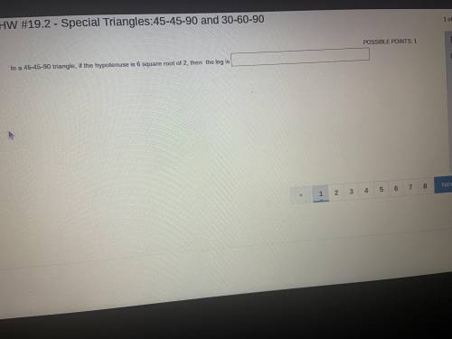 In a 45-45-90 triangle, if the hypotenuse is 6 square root of 2, then the leg is ________