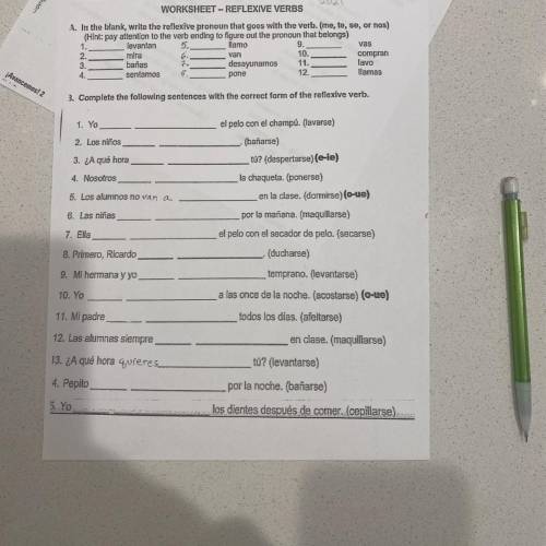 PLEASE HELP ME WITH THIS SPANISH WORKSHEET

its asking for the first questions the pronoun for ref