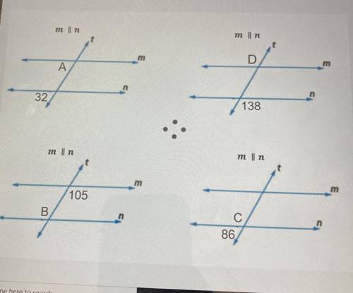 Determine the measures of A, B, C and D.