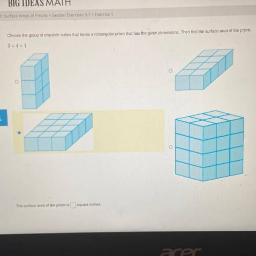Choose one group of cubes that forms a rectangular prism that has given dimensions, then Find surfa