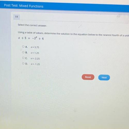 ￼using a table of values determine the solution to the equation below to the nearest fourth of a un