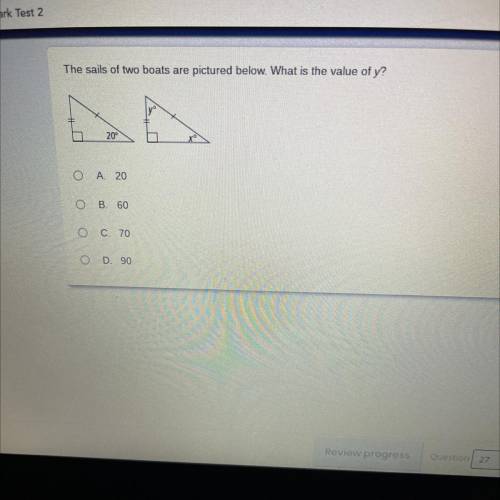 The sails of two boats are pictured below. What is the value of y?