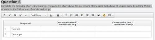 Question 6

Complete the following chart using data you completed in chart above for question 3. (