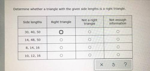 Determine whether a triangle with the given side lengths is a right triangle.