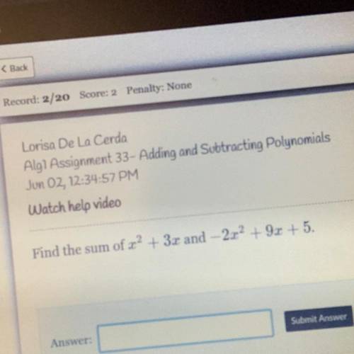 Find the sum of x^2+3x and 
-2x^2+9x+5