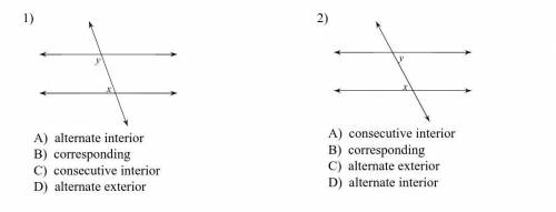 Identify each pair of angles as corresponding, alternate interior, alternate exterior, or consecuti