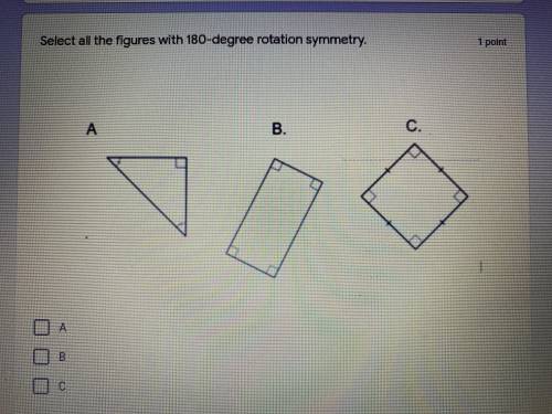 Select all the figures with 180- degree rotation symmetry. Please help asap