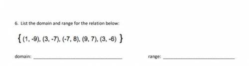 List the domain and range for the relation below: (The picture is down below)

No links or I will