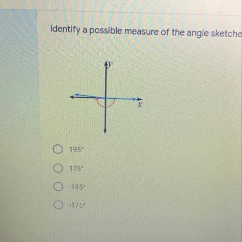 Identify a possible measure of the angle sketched in standard position