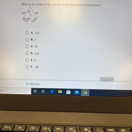 What is the length of the altitude of the equilateral triangle below?