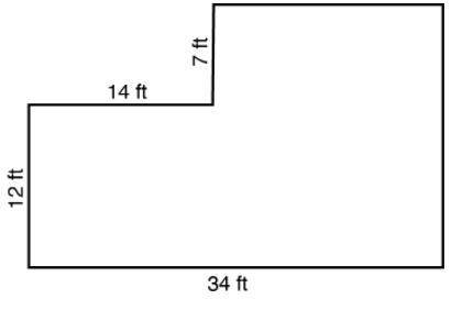 Find the area of the bedroom with the shape shown in the figure, in square feet. A) 67 ft2 B) 106 f