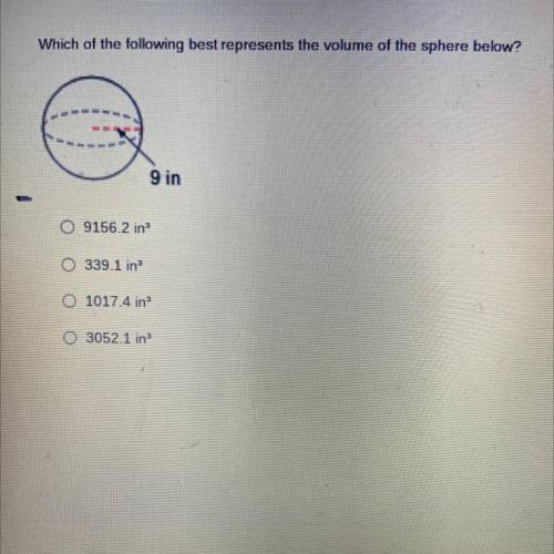 Which of the following best represents the volume of the sphere below?