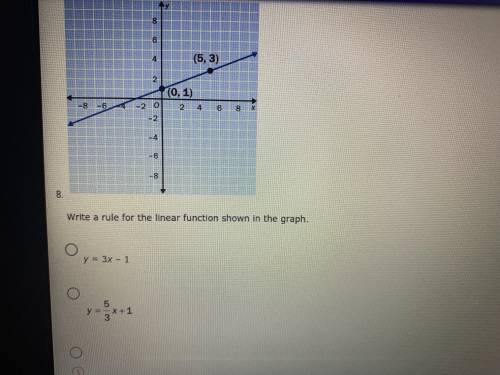 Please help i don’t understand 
a)y=3x-1
b)y=5/3x+1
c)y=-5/2x-1
d)y=2/5x+1