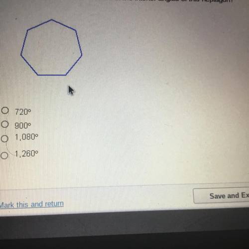 What is the sum of the measures of the interior angles of this heptagon?

A) 720°
B) 900°
C) 1,080