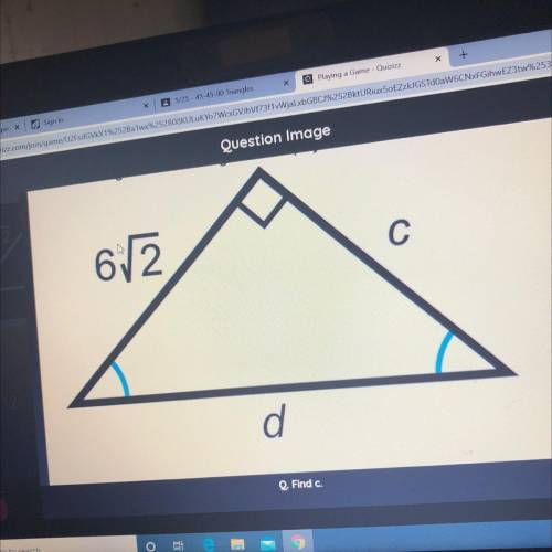 Find c , or show me the formula I need to use to solve this please it’s called triangles
