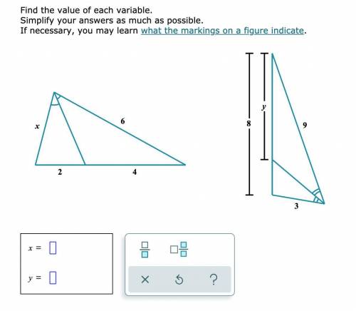 Find the value of each variable.

Simplify your answers as much as possible.If necessary, you may