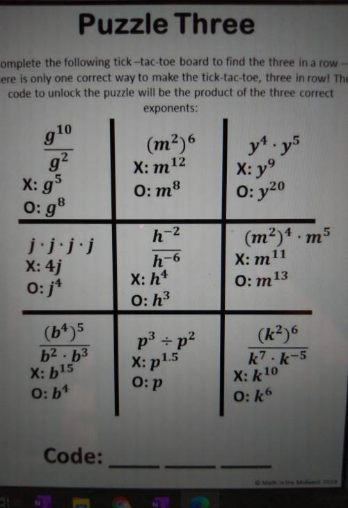 Puzzle time complete the following tic tac toe board to find the three IN a row there is only one c