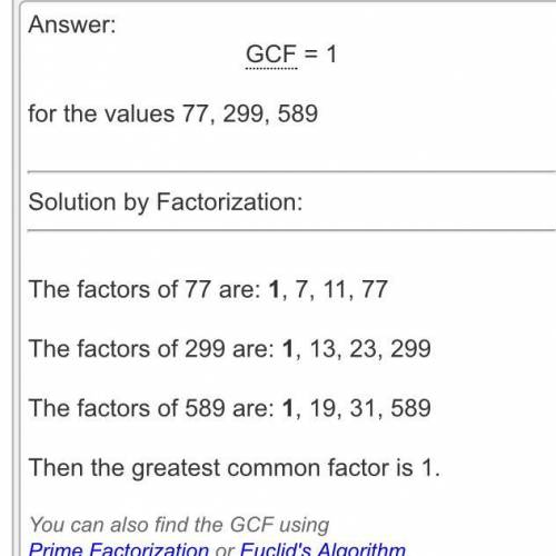 Find the hcf of 299, 589 and 779​