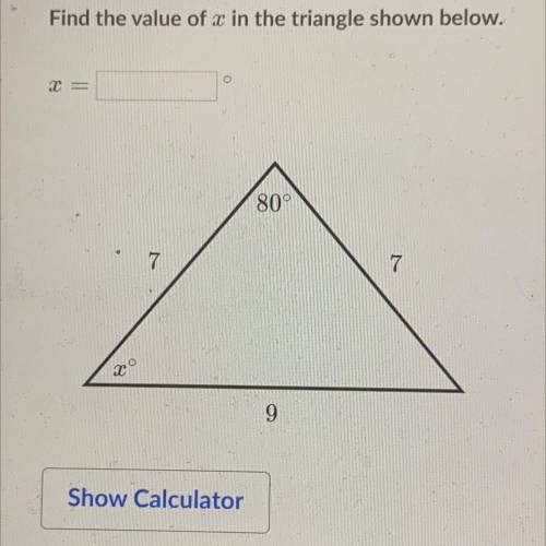 Find the value of x in the triangle shown below