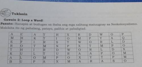 Gawain 2: Loop a Word!

Panuto: Hanapin at builugan sa ibaba ang mga salitang maluugnay sa Neokolo