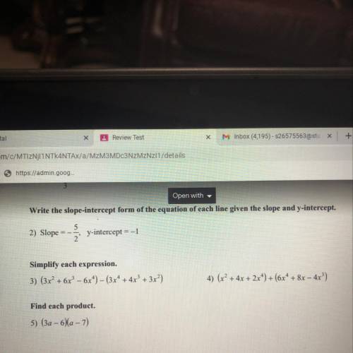 Write the slope-intercept form of the equation of each line given the slope and y-intercept.

Slop