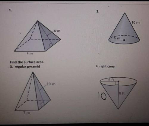 Can someone please help me. please man just help me

Find the surface area of the pyramid or cone