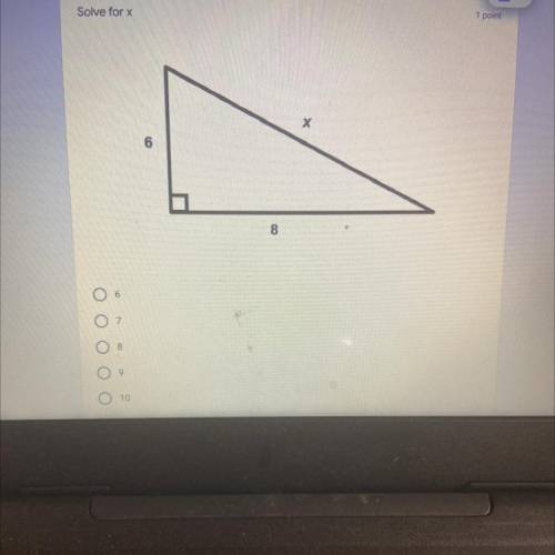 Solve for x
1 point
х
6
8
O
6
8
O 10