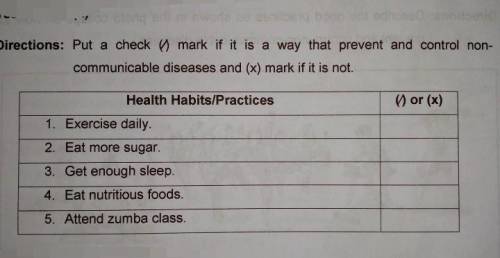 put a (✓) mark if it is a way to prevent and control non-communicable disease and (X) mark if it is