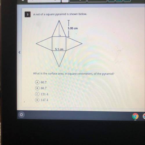 A net of a square pyramid is shown below.

5.95 cm
5.1 cm
What is the surface area, in square cent