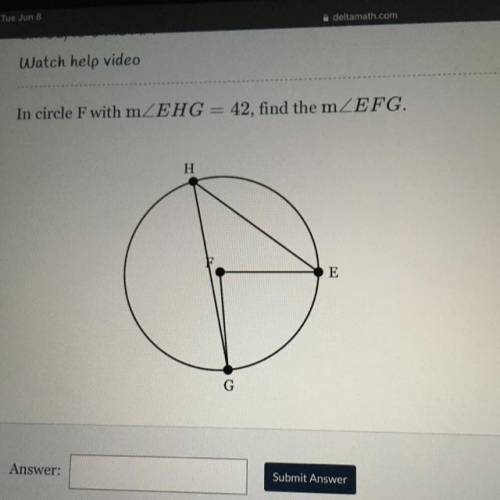 In circle F with mEHG = 42, find the mEFG.