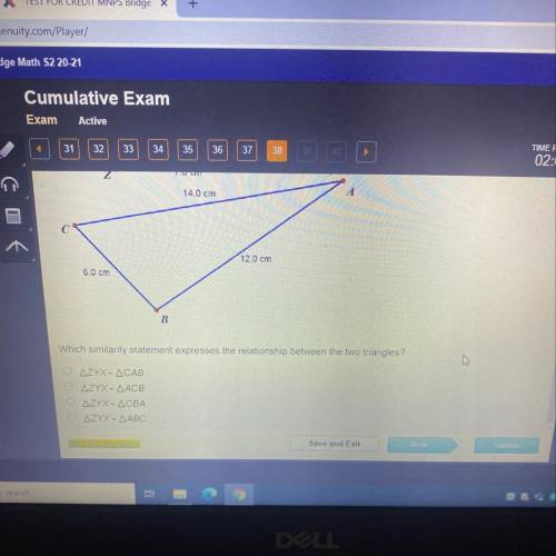 Which similarity statement expresses the relationship between two triangles?