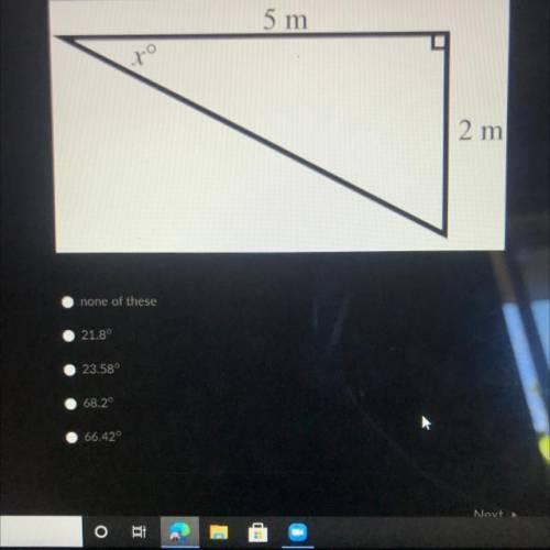 Solve for x.
•none of these 
•21.8
•68.2
•66.42
Please helppp