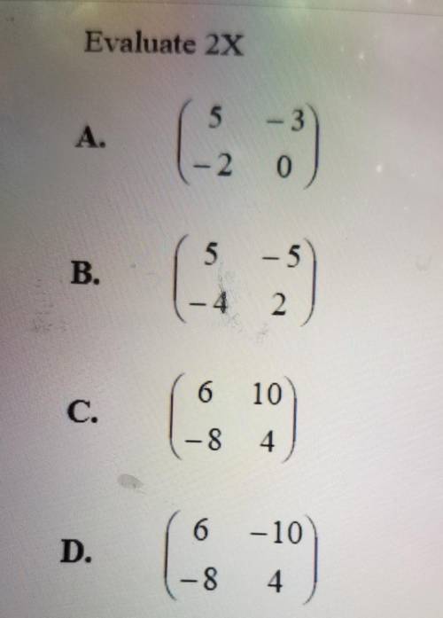 Examine the matrices below and use to answer questiom 12 and 13

x={3 -5} y= {6 7} {-4 2} {-4 -3}n