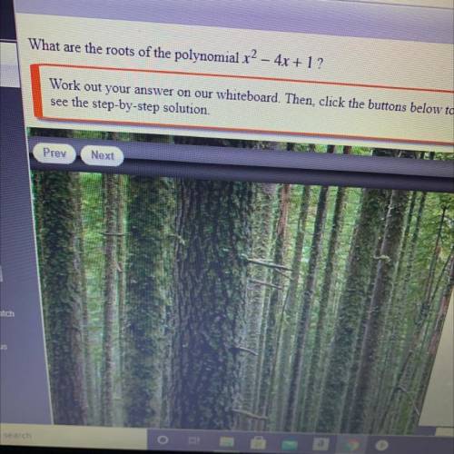 What are the roots of the polynomial x2 - 4x + 1 ?

Work out your answer on our whiteboard. Then,