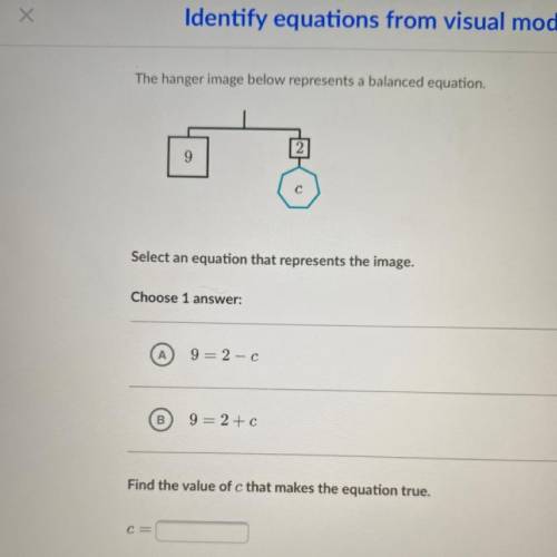 The hanger image below represents a balanced equation.

2
9
Select an equation that represents the