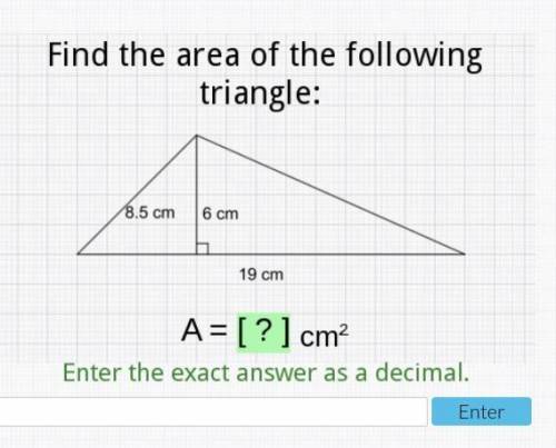 PLEASE HELP!!Find the area of the following triangle enter the exact answer as a decimal