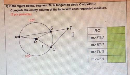 ( PLEASE HELP I REALLY NEED TO PASS THIS TEST)

In the figure below, segment TU Is tangent to