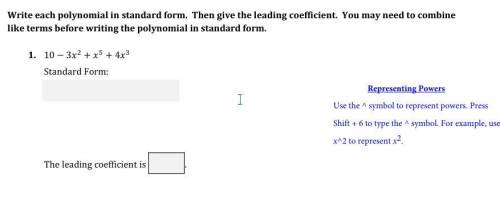 Write each polynomial in standard form. Then give the leading coefficient. You may need to combine